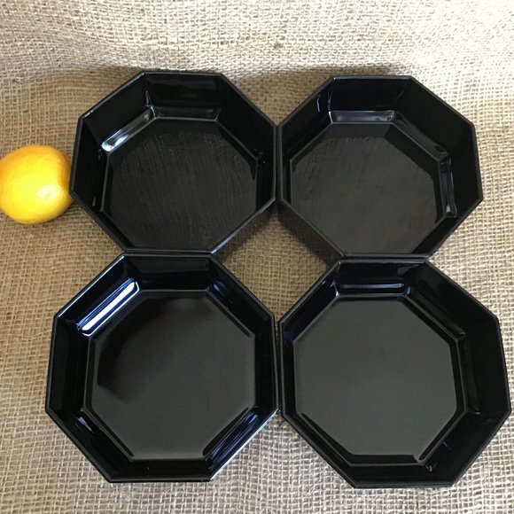 Octime Black Glass Bowls  Octagonal Shape  Set of 4  Vintage - Picture 3 of 3